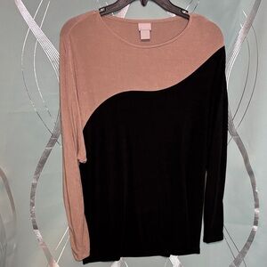 Chico’s Travelers Colorblock Scoop-Neck Long Sleeve Top - Black and Taupe